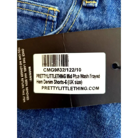 PrettyLittleThing Shorts Jean Mid Blue Frayed Hem Cheeky Shorts Size 2 - Picture 6 of 12